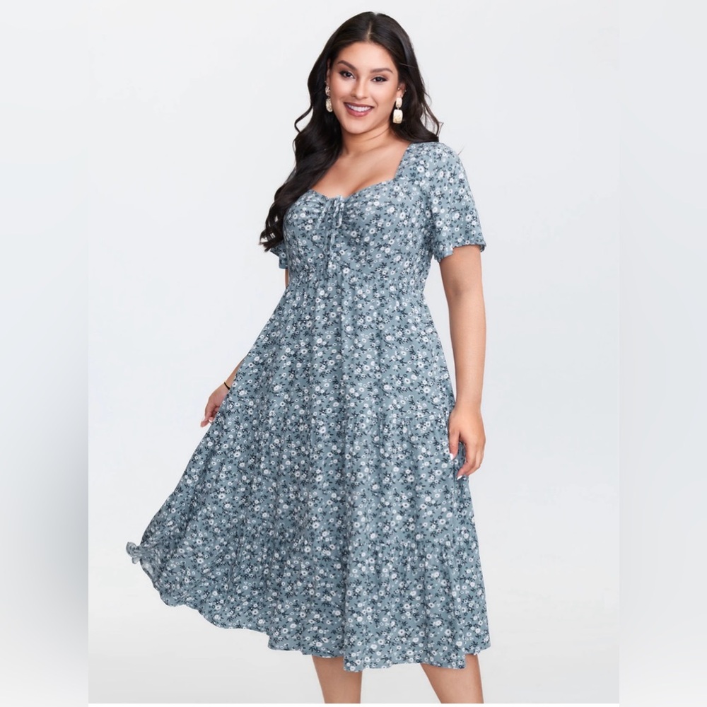 Floral Sweetheart Drawstring Pocket Tiered Dress - BloomChic